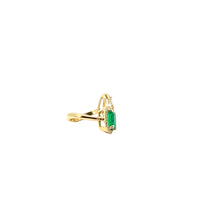 Yellow Gold Emerald and Diamond Halo Open Ring