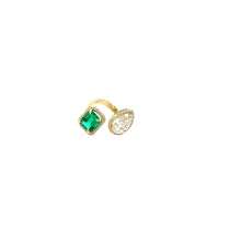 Yellow Gold Emerald and Diamond Halo Open Ring