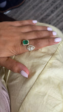 Yellow Gold Emerald and Diamond Halo Open Ring