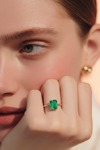 Emerald Cut Emerald Solitaire Ring in Yellow Gold