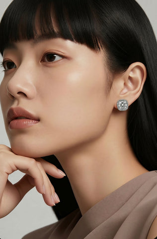 Diamond Halo Stud Earrings in White Gold