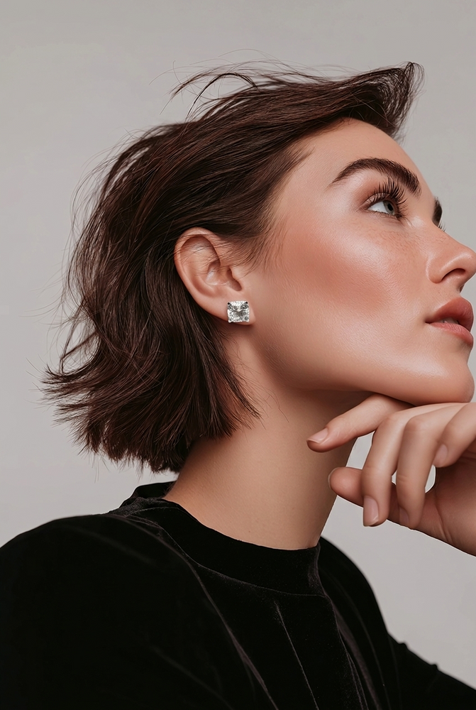 White Gold Cushion-Cut Diamond Stud Earrings