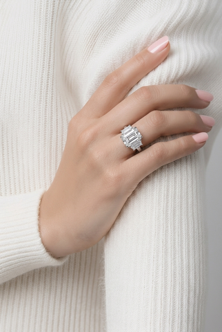 Emerald-Cut Diamond Three-Stone Ring in White Gold