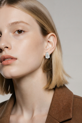 Pear-Shaped Diamond Stud Earrings in White Gold