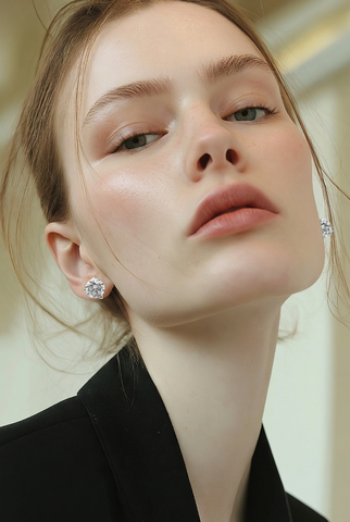 Round Diamond Stud Earrings in White Gold