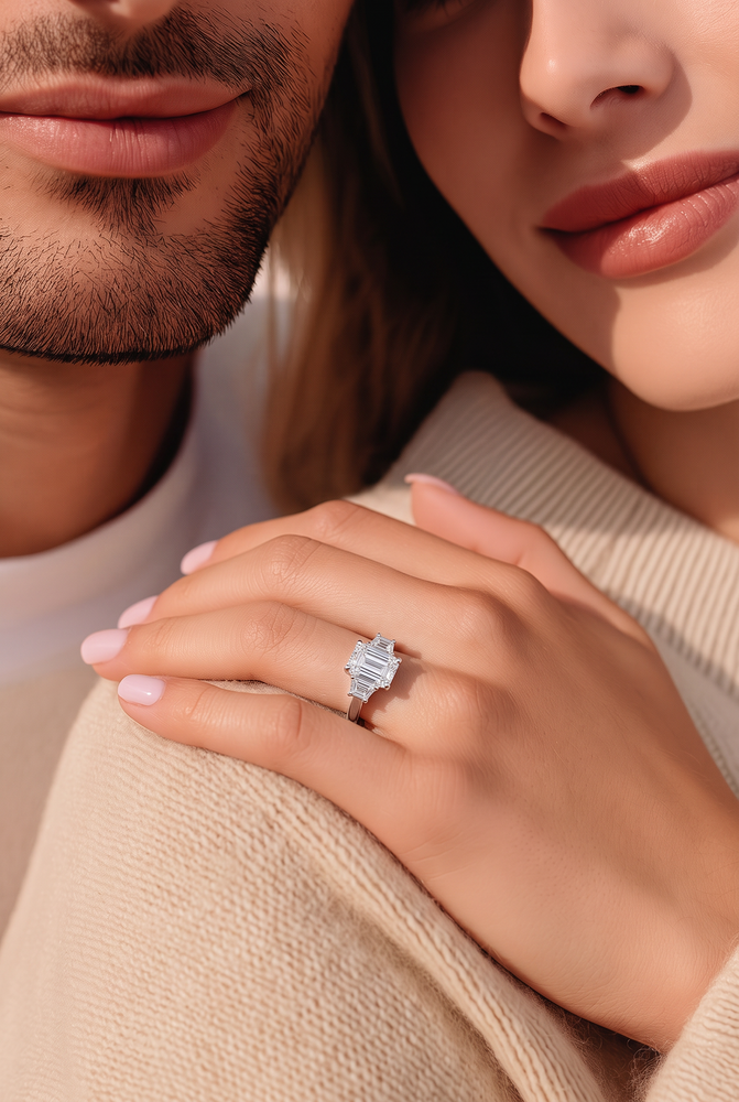 Emerald-Cut Diamond Three-Stone Ring in White Gold