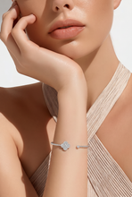 White Gold Diamond Clover Beaded Open Bangle