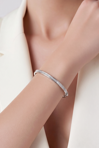 Diamond Baguette Channel Set Bangle in White Gold
