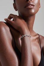 Diamond Accent Rectangular Link Chain Bracelet in White Gold