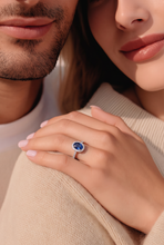 Royal Blue Sapphire Halo Cocktail Ring in White Gold