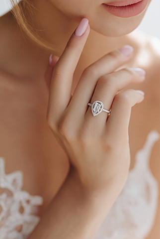 White Gold Pear-Shaped Diamond Cluster Ring