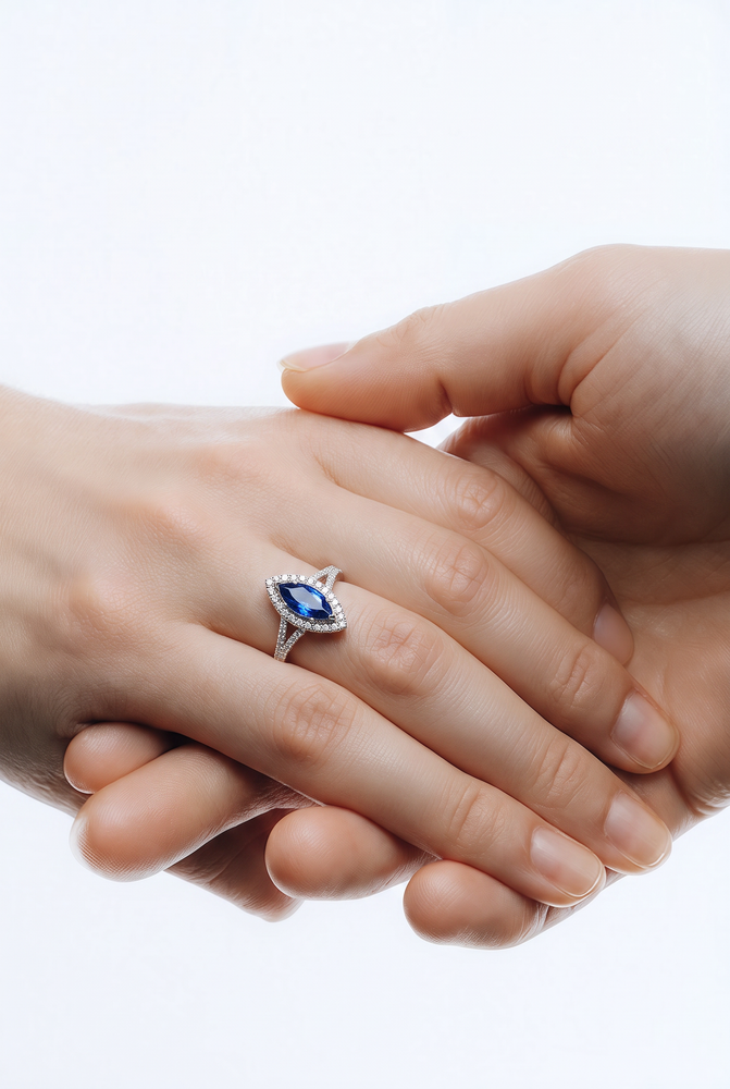 Marquise Sapphire Cocktail Ring in White Gold