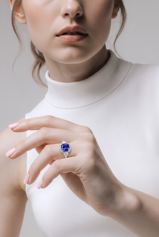 A Tanzanite multi-stone ring set in white gold.