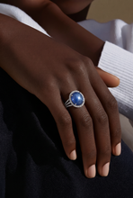 Royal Blue Sapphire Cabochon Halo Ring in White Gold