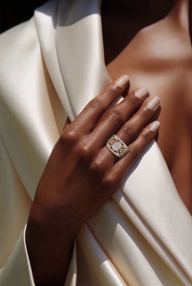 Two-Tone Filigree Diamond Band Ring in White Gold