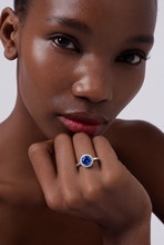 Royal Blue Sapphire Halo Cocktail Ring in White Gold