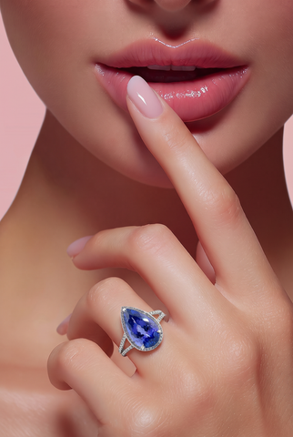 Pear-Shaped Tanzanite Halo Cocktail Ring in White Gold