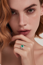 Emerald Halo Cocktail Ring in White Gold