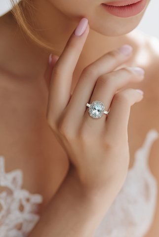 Oval Aquamarine Halo Cocktail Ring in White Gold