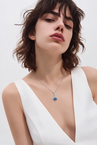 Royal Blue Sapphire Floral Pendant Necklace in White Gold
