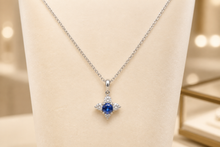 Royal Blue Sapphire Floral Pendant Necklace in White Gold