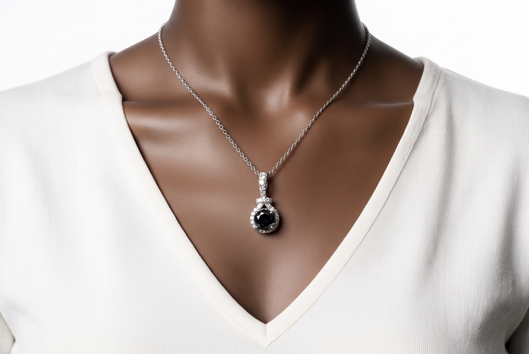 Fancy Dark Black Diamond Halo Pendant Necklace White Gold