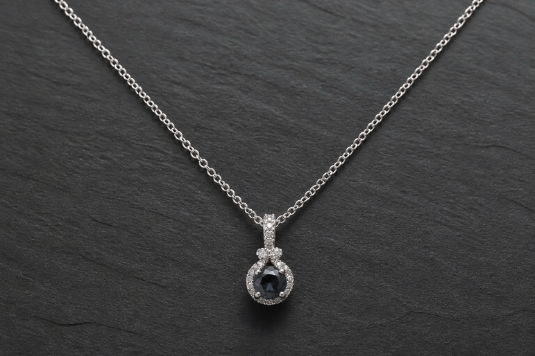 Fancy Dark Black Diamond Halo Pendant Necklace White Gold