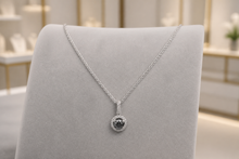 Fancy Black Diamond Halo Charm Necklace in White Gold