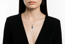 White Gold Blue Sapphire Halo Pendant Necklace