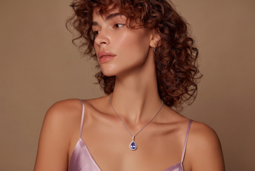 White Gold Pear Tanzanite Halo Charm Necklace