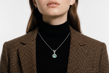 Emerald and White Gold Halo Charm Necklace