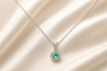 Emerald and White Gold Halo Charm Necklace