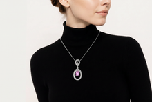 Oval Pink Sapphire Halo Pendant Necklace in White Gold