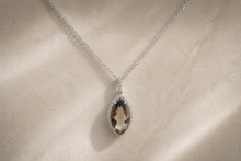 Marquise Quartz Halo Pendant Necklace in White Gold