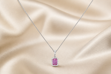 Pink Sapphire Halo Pendant Necklace in White Gold