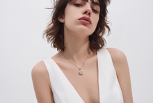 Yellow Sapphire Halo Pendant Necklace — White Gold