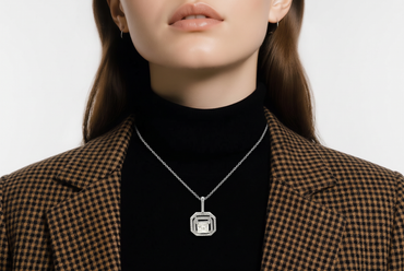 White Gold Double Halo Diamond Pendant Necklace