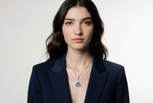 Trillion-Cut Tanzanite Halo Pendant Necklace in White Gold