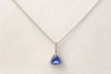Trillion-Cut Tanzanite Halo Pendant Necklace in White Gold