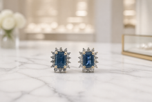 Blue Sapphire Cluster Earrings in White Gold