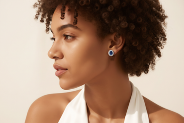 White Gold Royal Blue Sapphire Halo Stud Earrings