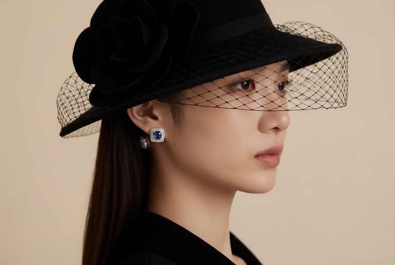 Deep Blue Sapphire and White Gold Halo Stud Earrings