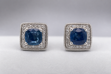 Deep Blue Sapphire and White Gold Halo Stud Earrings