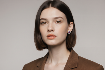 Oval Purplish-Red Ruby Halo Stud Earrings in White Gold