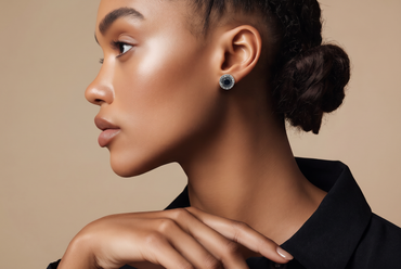 White Gold Fancy Black Diamond Halo Stud Earrings