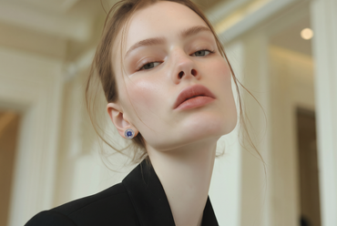 Round Tanzanite Halo Stud Earrings in White Gold