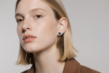 White Gold Deep Blue Sapphire Halo Stud Earrings