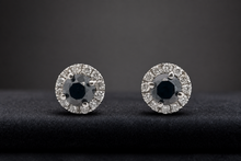 White Gold Fancy Black Diamond Halo Stud Earrings