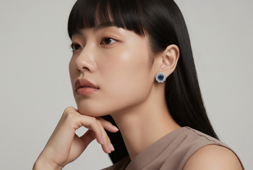 Deep Blue Sapphire and White Gold Cluster Earrings