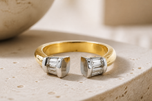 Two-Stone Open Band Diamond Ring in Yellow Gold